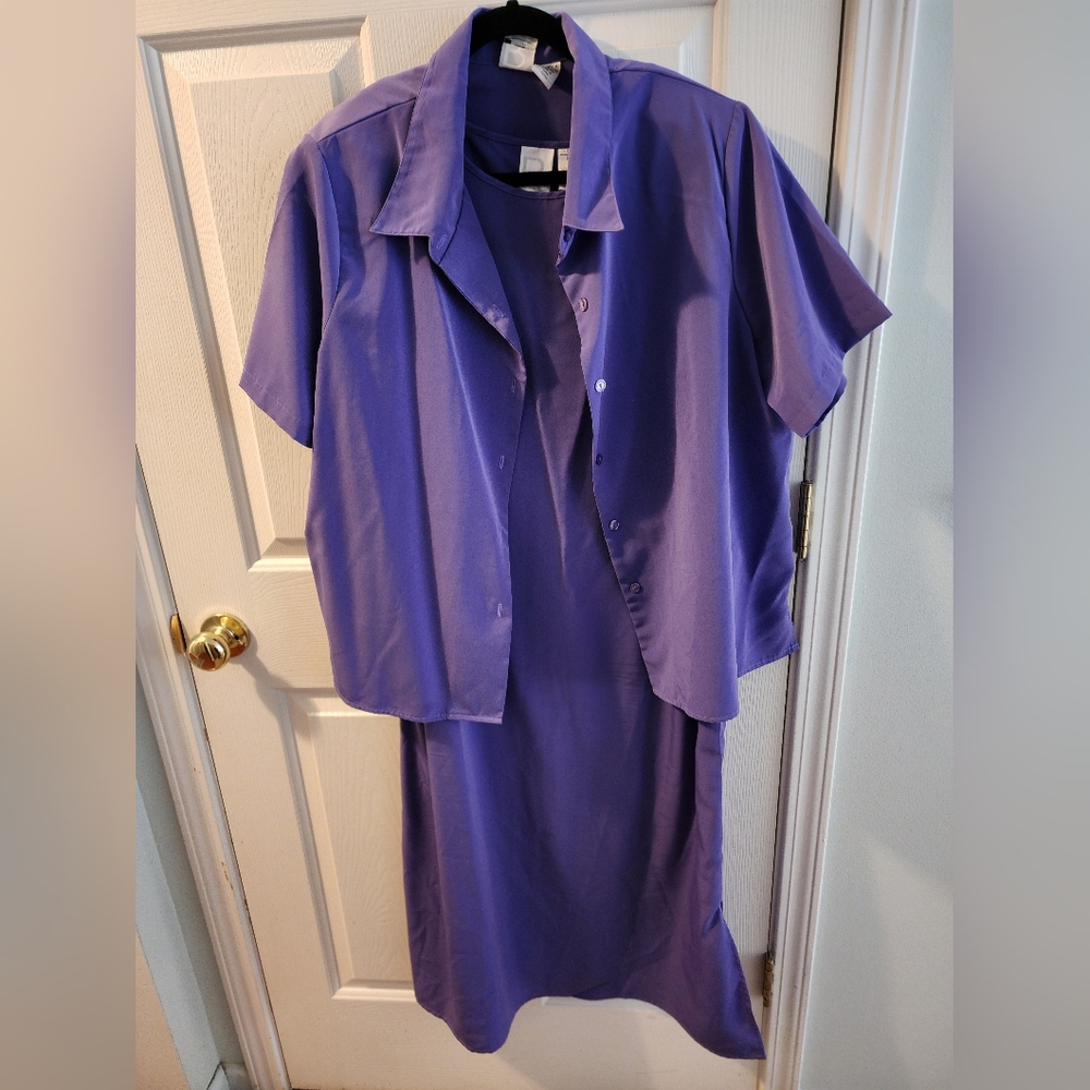 Roaman's Purple Short Sleeve Dress and Jacket Set, Sz 20W